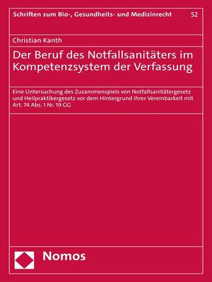 cover image of Der Beruf des Notfallsanitäters im Kompetenzsystem der Verfassung